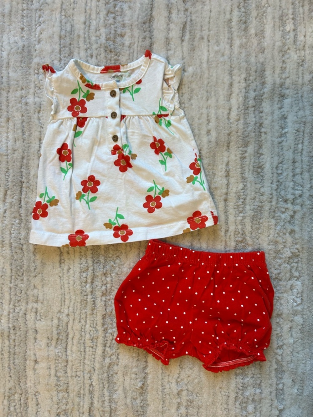 Carter's White Top with Red Floral Print & Red Polka Dot Bloomers